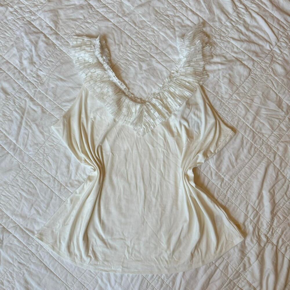 Brea canyon women's xl Flowy boxy lace cami top cream dainty cottagecore rayon